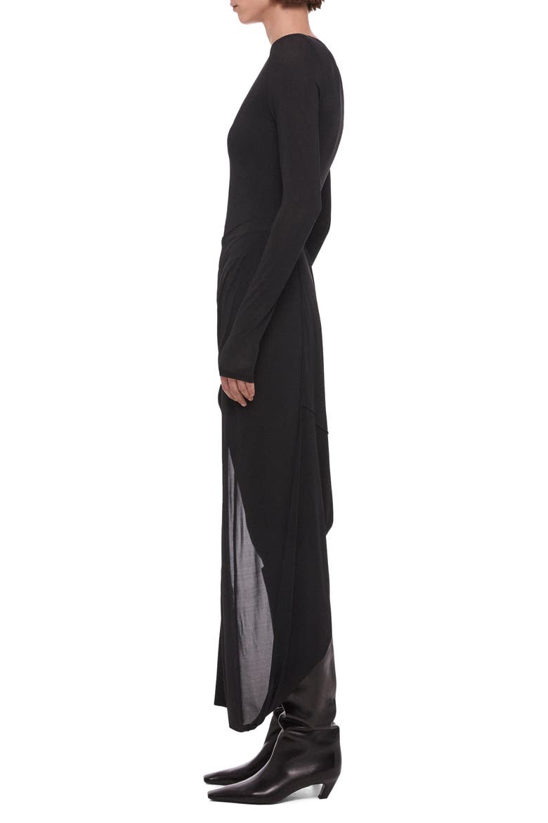 Drape Long Sleeve Maxi Dress, Alternate, color, BLACK