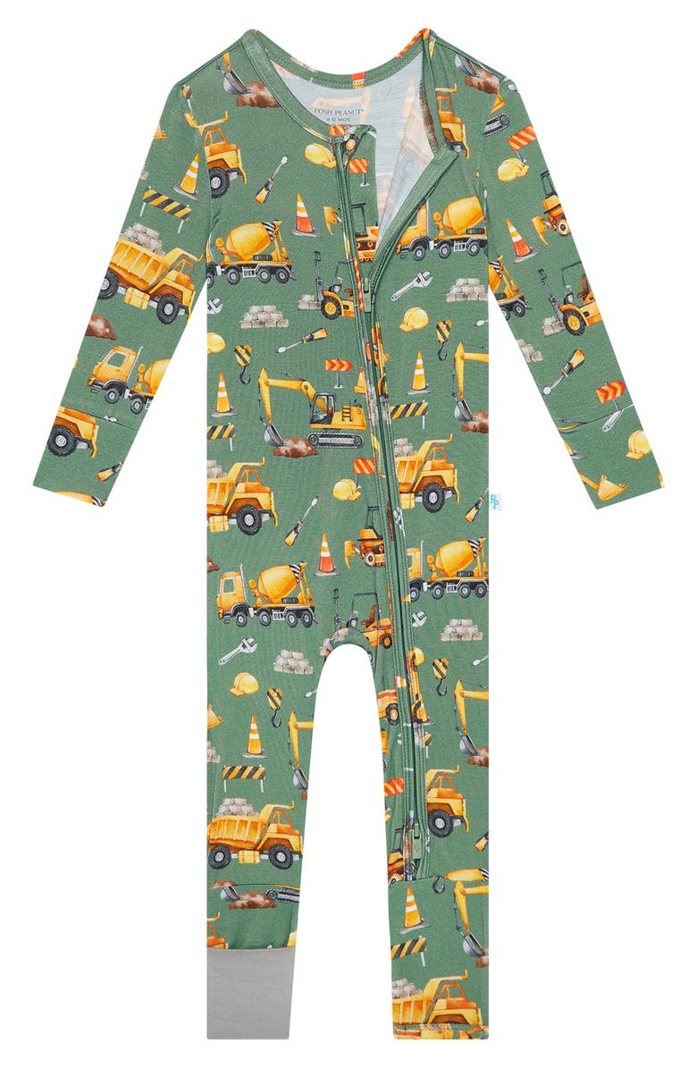 Posh Peanut Crawford Heavy Equipment Print Fitted Convertible Footie Pajamas, Alternate, color,