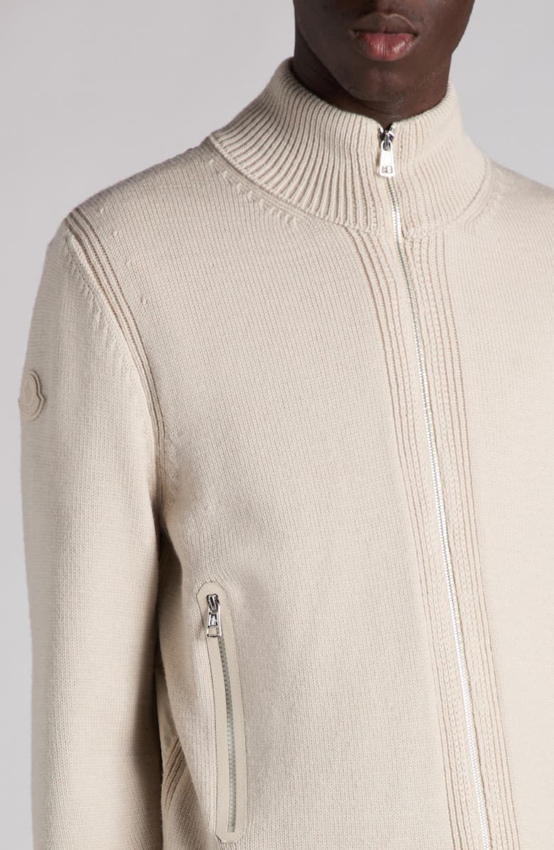 Moncler Wool Knit & Quilted Down Cardigan, Alternate, color, Soft Beige