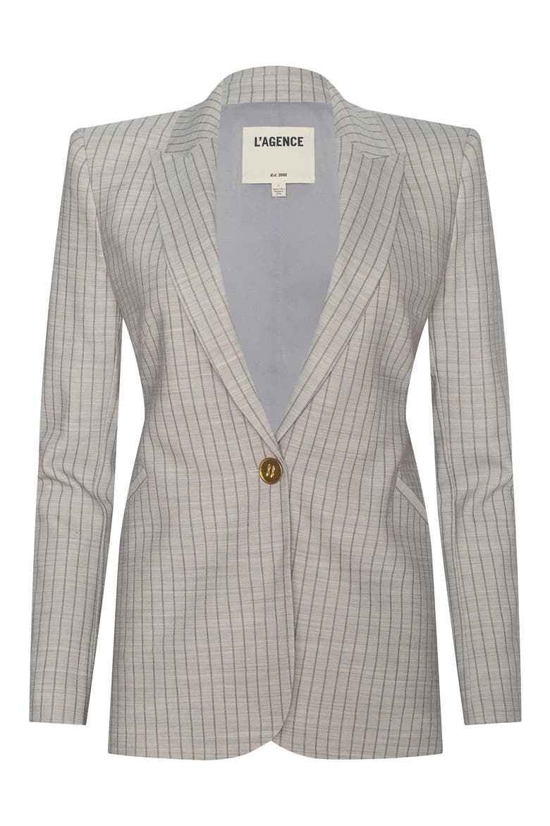 Sheila Structured Pinstripe Blazer, Alternate, color, GREY/ TAN PINSTRIPE