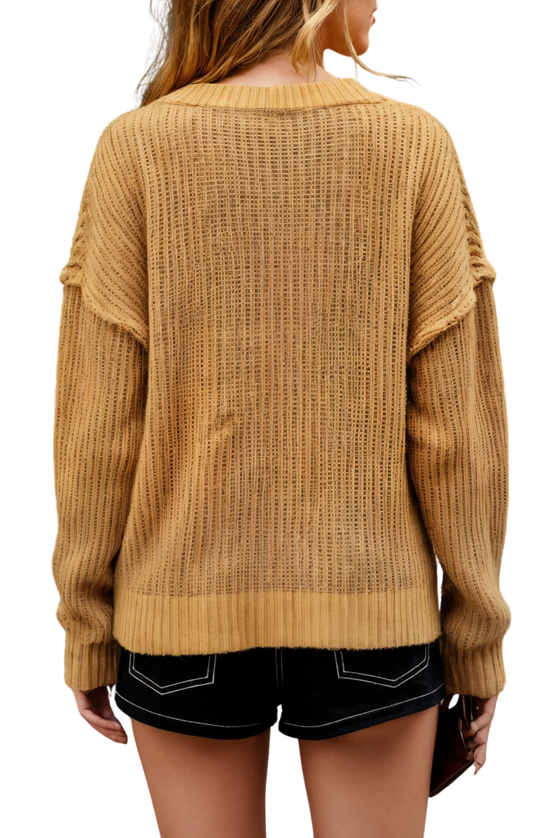 Knit and Lounge Oversized V-Neck Knit Sweater with Ribbed Details, Alternate, color, 