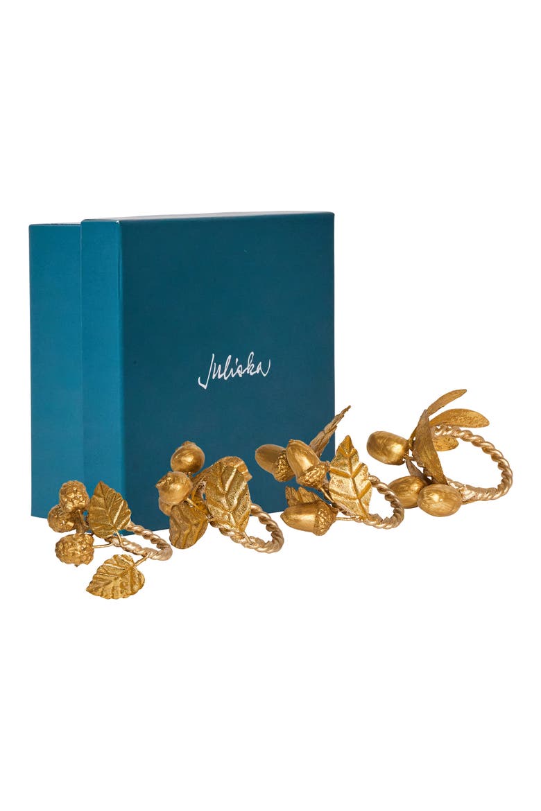Forest Walk Leaf Set of 4 Napkin Rings, Alternate, color, GOLD