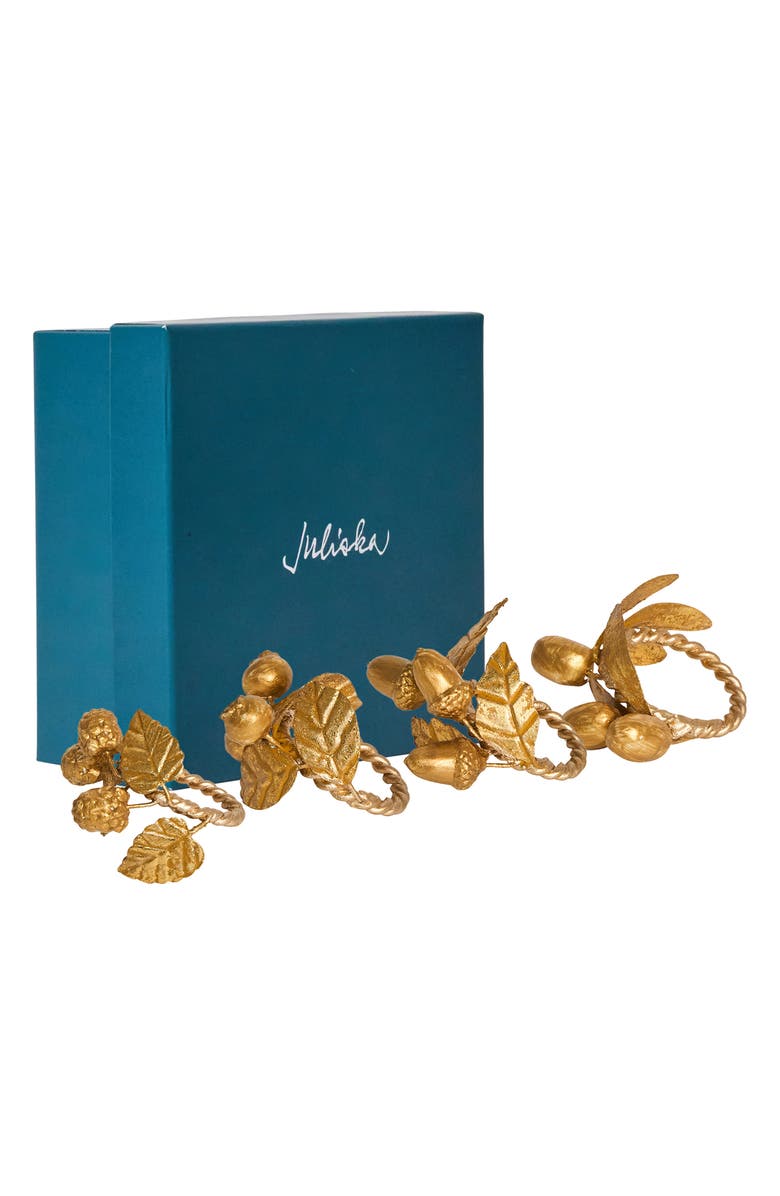 Juliska Forest Walk Leaf Set of 4 Napkin Rings, Alternate, color, Gold