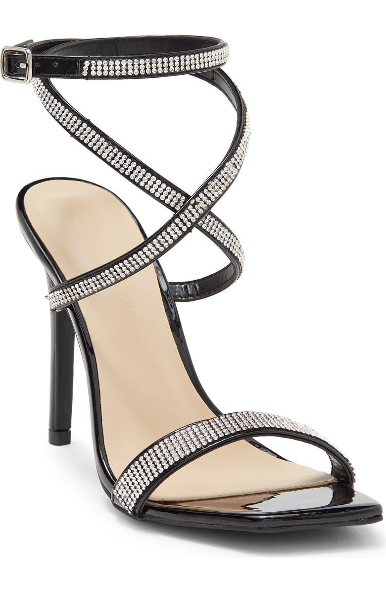 WILD DIVA LOUNGE Crystal Embellished Crisscross Slim Heel Sandal, Main, color,