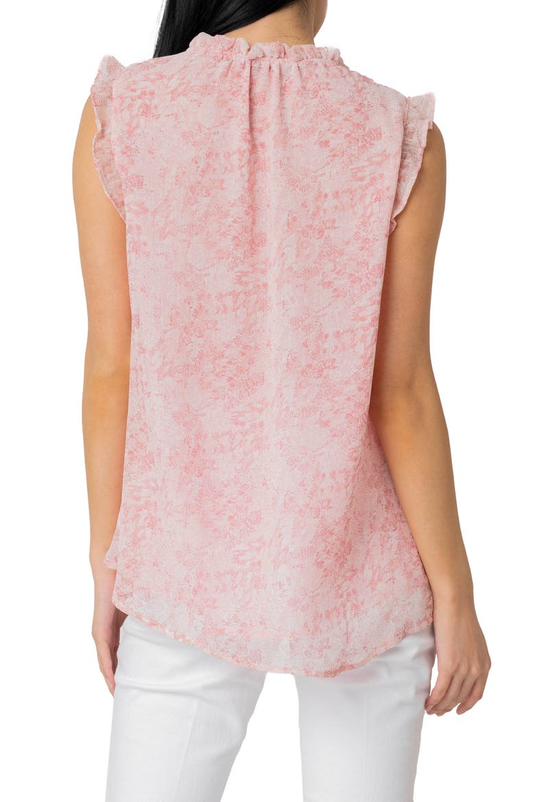 Ruffle Tie Neck Sleeveless Blouse, Alternate, color, OFF WHITE BLUSH PRINT