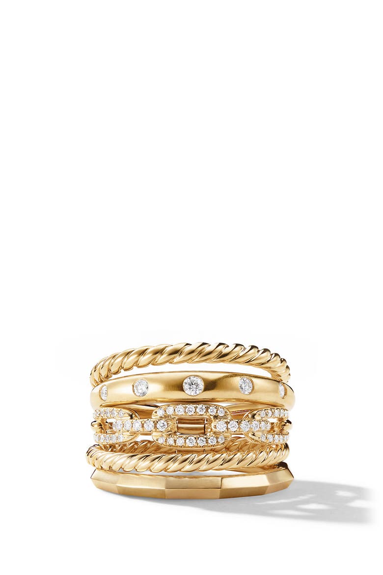 Stax Wide Ring with Diamonds in 18K Gold, Alternate, color, 18K YELLOW GOLD