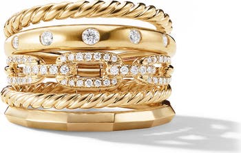 Stax Wide Ring with Diamonds in 18K Gold