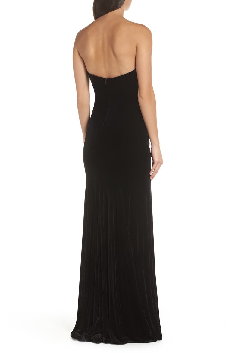 Xscape Strapless Velvet Gown, Alternate, color, BLACK