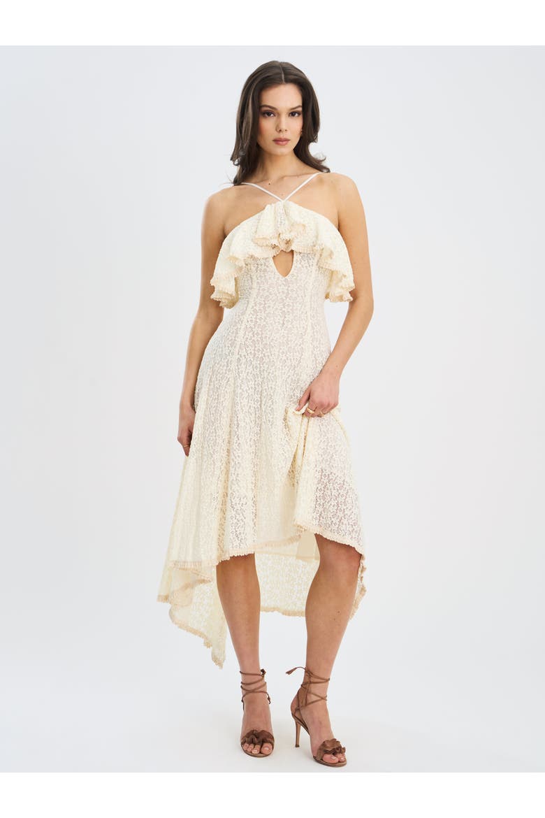 Idra Lace Trim Sleeveless Crochet Midi Trailing Dress, Alternate, color, Soft beige floral crochet
