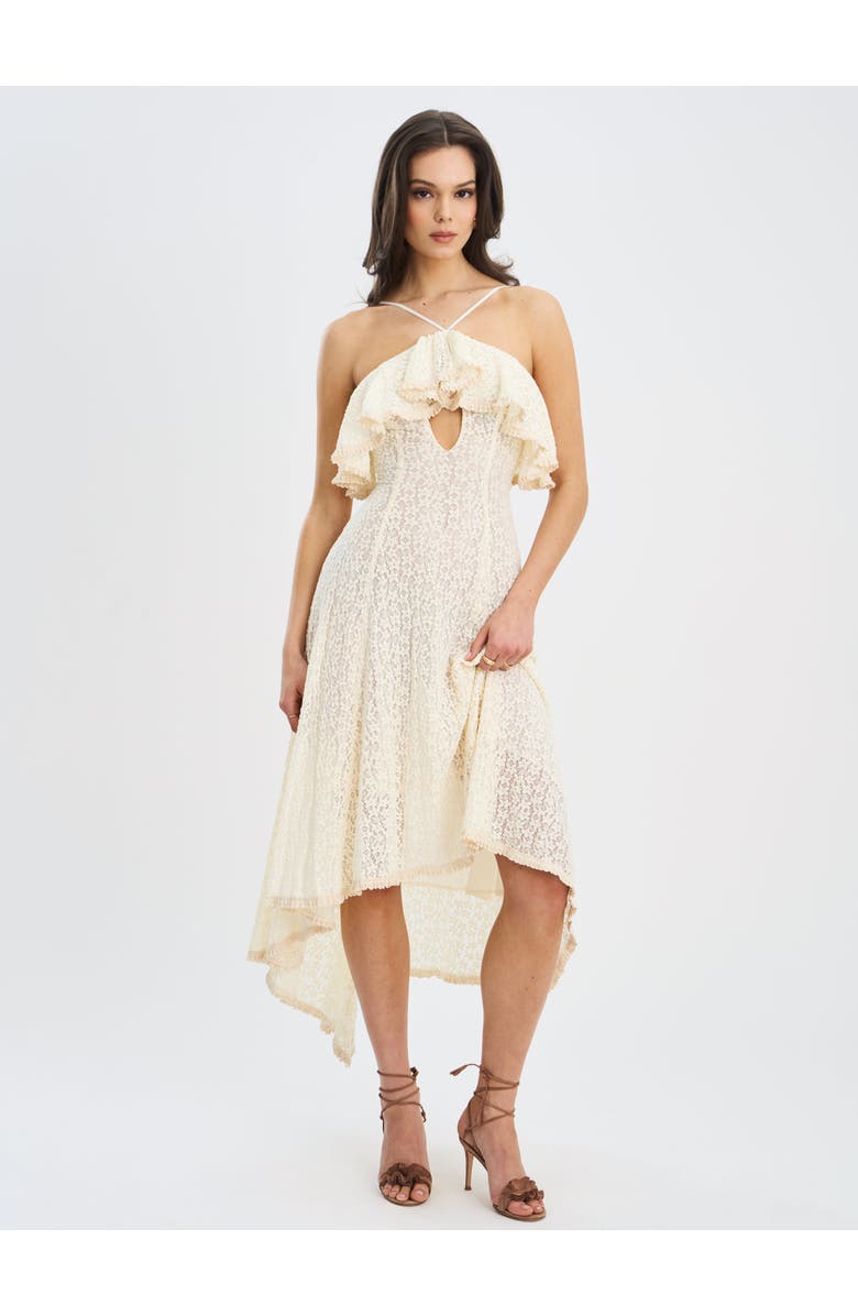 Miss Circle Idra Lace Trim Sleeveless Crochet Midi Trailing Dress, Alternate, color, Soft Beige Floral Crochet