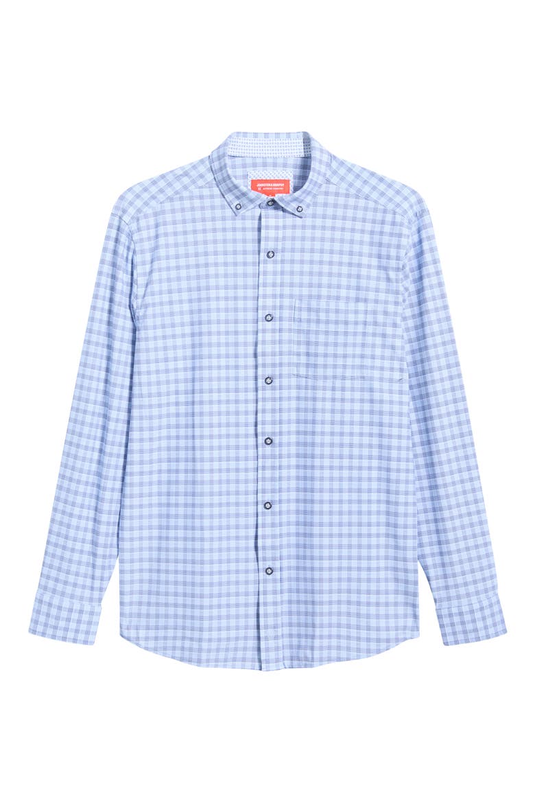 XC+™ Motion Gingham Check Knit Button-Up Shirt, Main, color, BLUE/ NAVY TWO-TONE GINGHAM