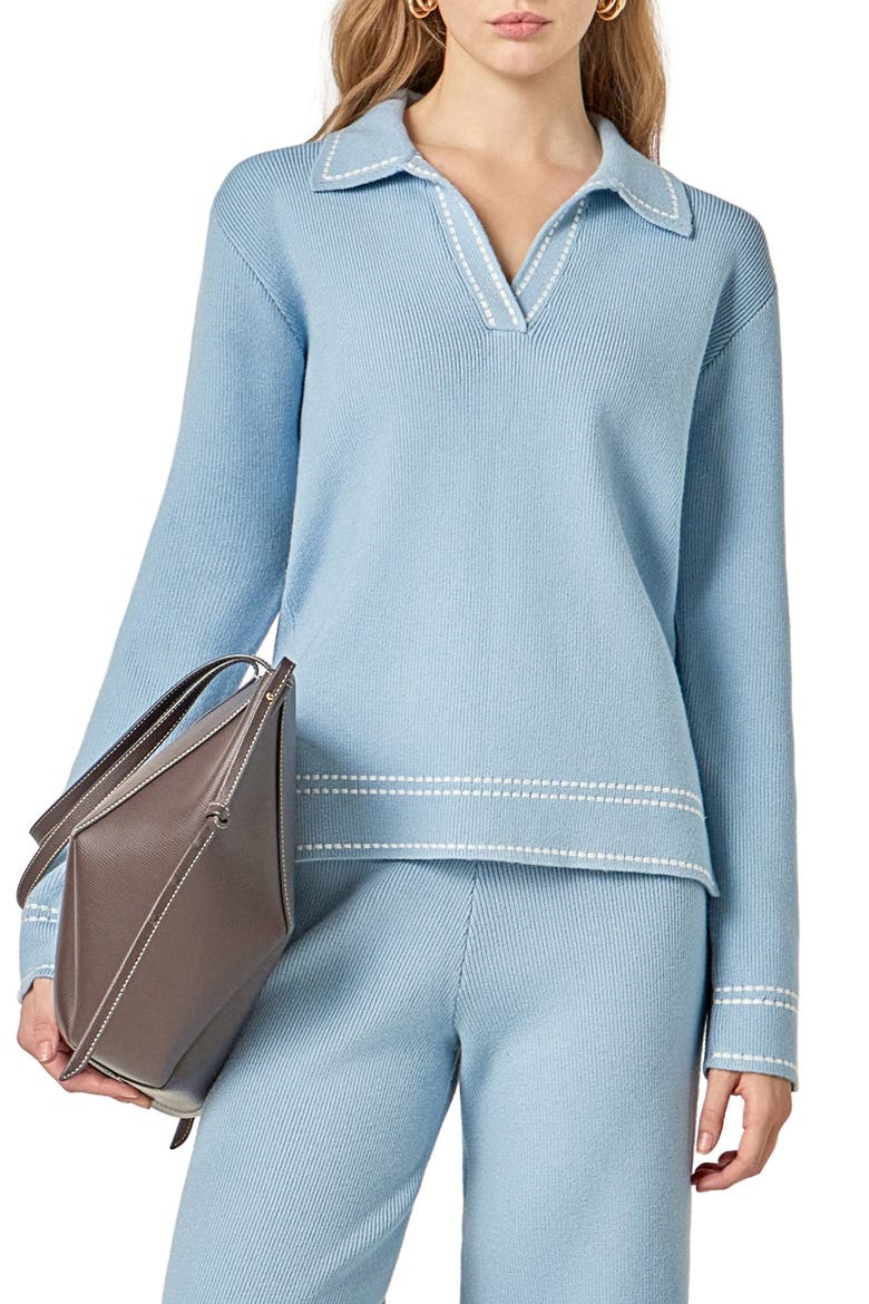 Stich Detail Long Sleeve Polo, Main, color, SLATE BLUE