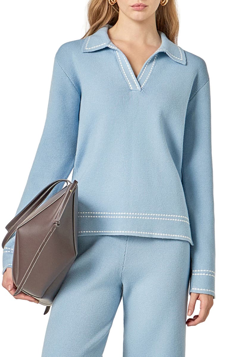 English Factory Stich Detail Long Sleeve Polo, Main, color, Slate Blue