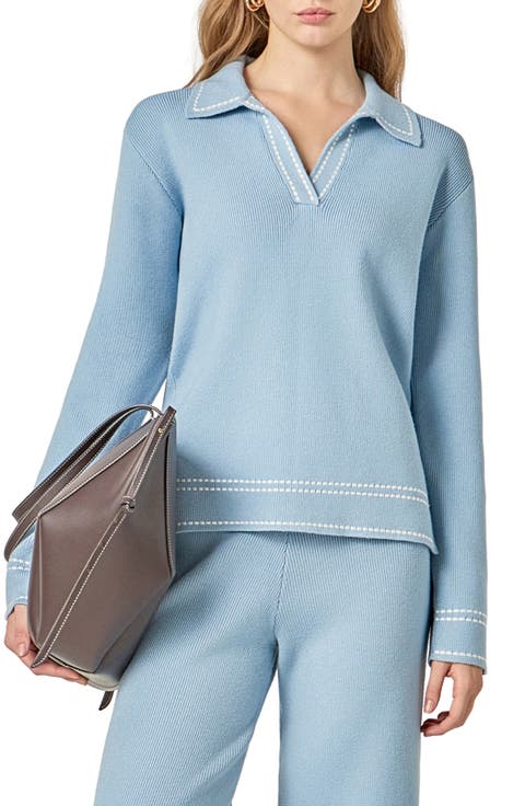 Stich Detail Long Sleeve Polo