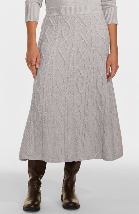 Cozy Lofty Cable Fluted Midi Sweater Skirt