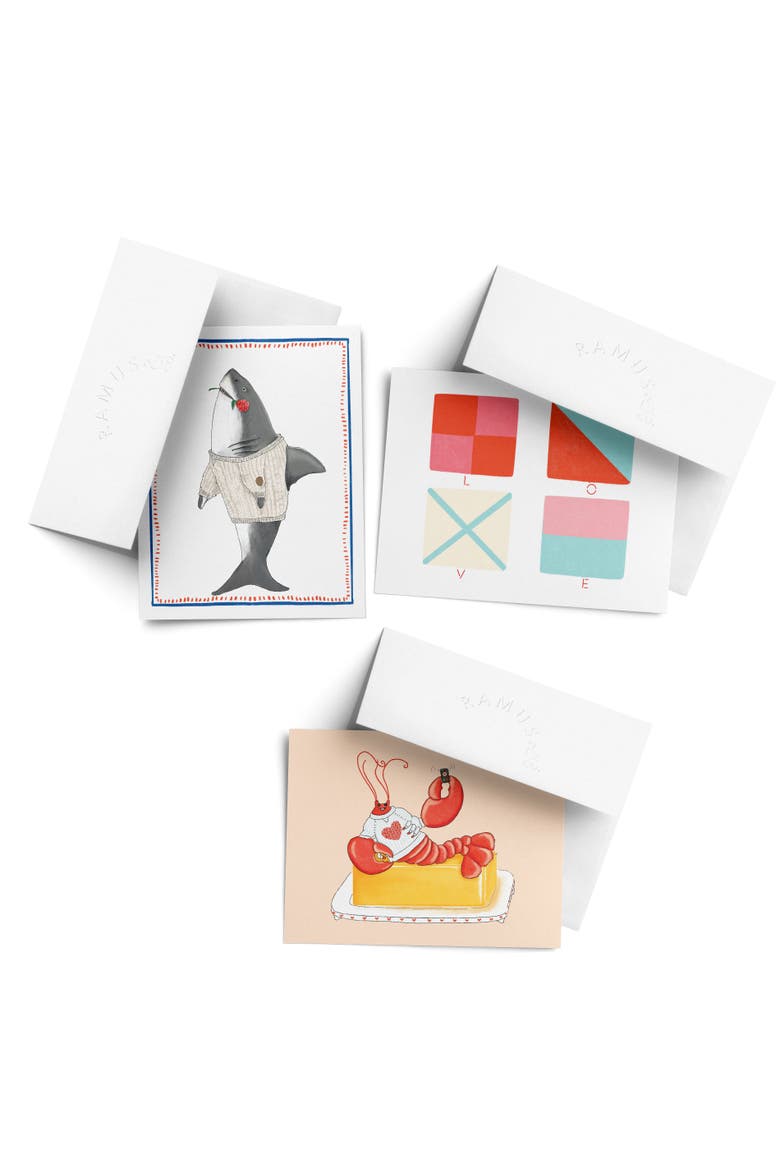 Valentine's Day Friendship Greeting Card Pack Sets, 'Lobster Buttah Call, Sharky Love, Nautical LOVE Flags', Main, color, Multi-Pack