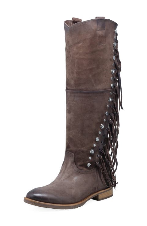 Ilke Studded Fringe Western Knee High Boot (Women) (Extrawide Calf)