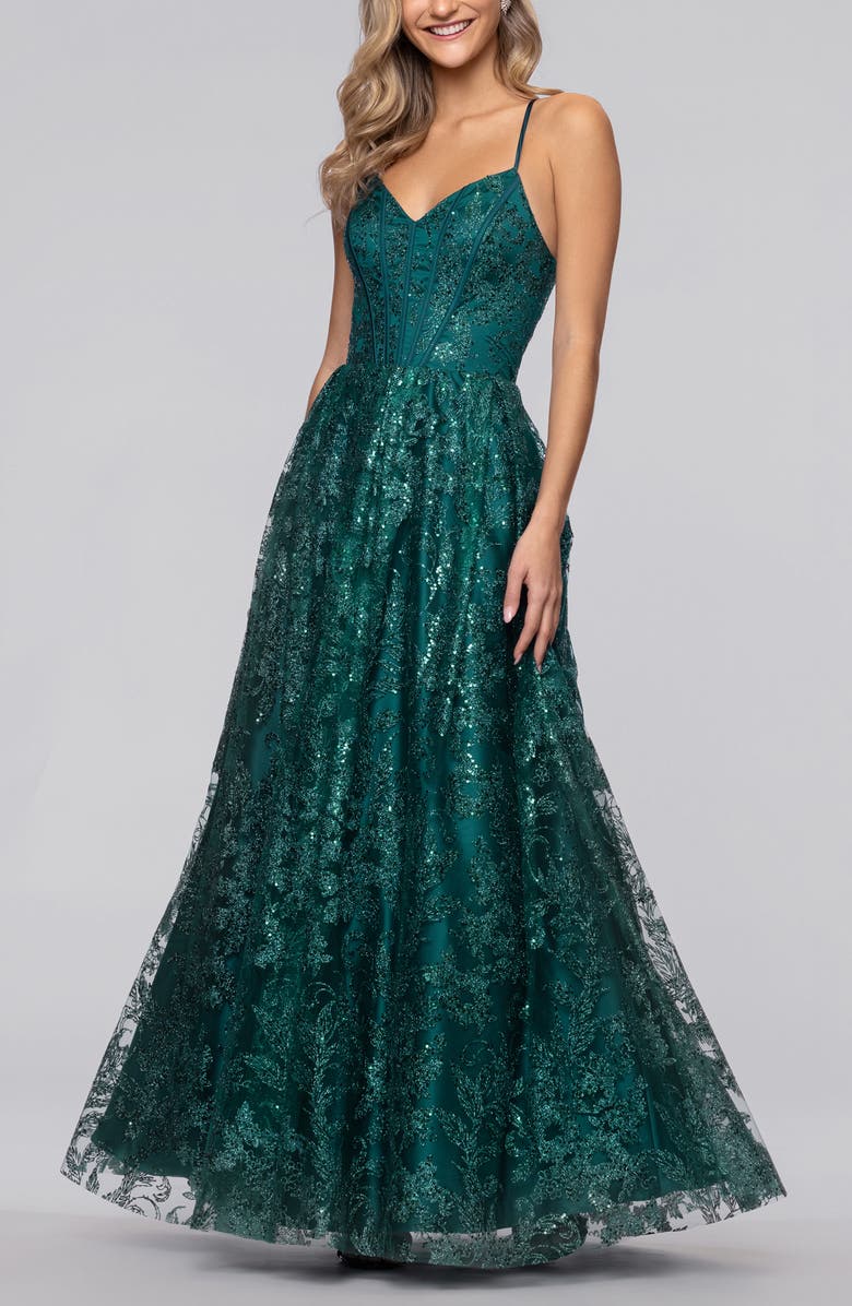 Blondie Nites Glitter Corset Sleeveless Gown, Alternate, color,