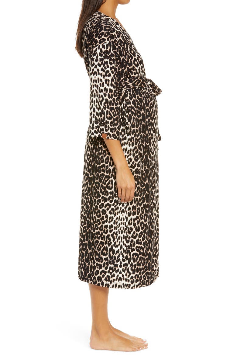 Animal Print Maternity/Nursing Robe, Alternate, color, BLACK AND TAN