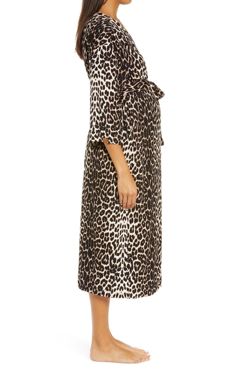 Nesting Olive Animal Print Maternity/Nursing Robe, Alternate, color,