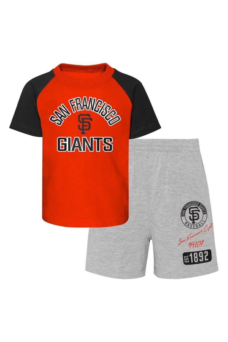 Infant Orange/Heather Gray San Francisco Giants Ground Out Baller Raglan T-Shirt and Shorts Set, Main, color, Orange