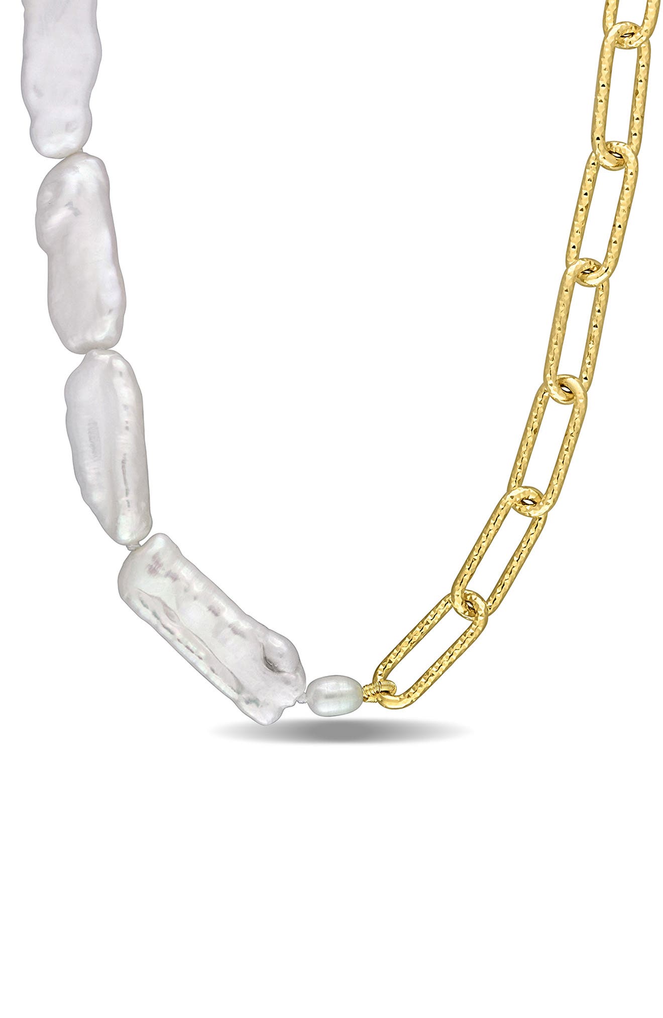 DELMAR 18K Yellow Gold Plated Sterling Silver 5-7mm Cultured Freshwater Pearl Chain Necklace