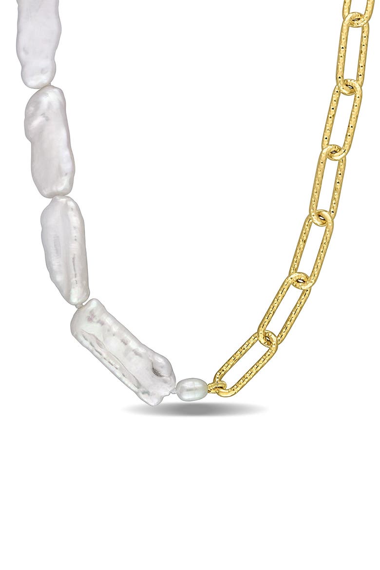 18K Yellow Gold Plated Sterling Silver 5-7mm Cultured Freshwater Pearl Chain Necklace, Main, color, WHITE