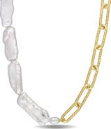 DELMAR 18K Yellow Gold Plated Sterling Silver 5-7mm Cultured Freshwater Pearl Chain Necklace