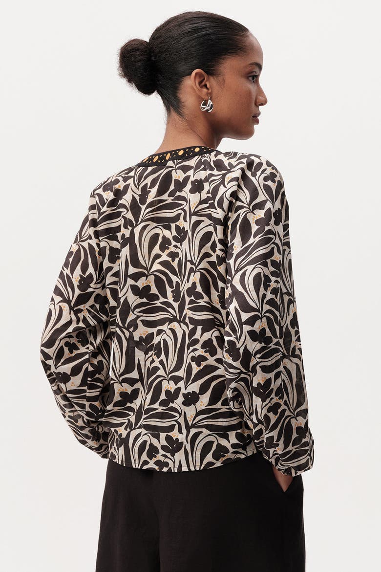 Bernadina Long Sleeve Blouse, Alternate, color, Brown and Cream
