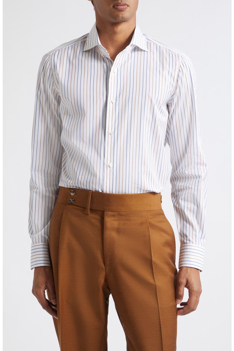 Striped Egyptian Mako Cotton Shirt, Main, color, WHITE BLUE 01