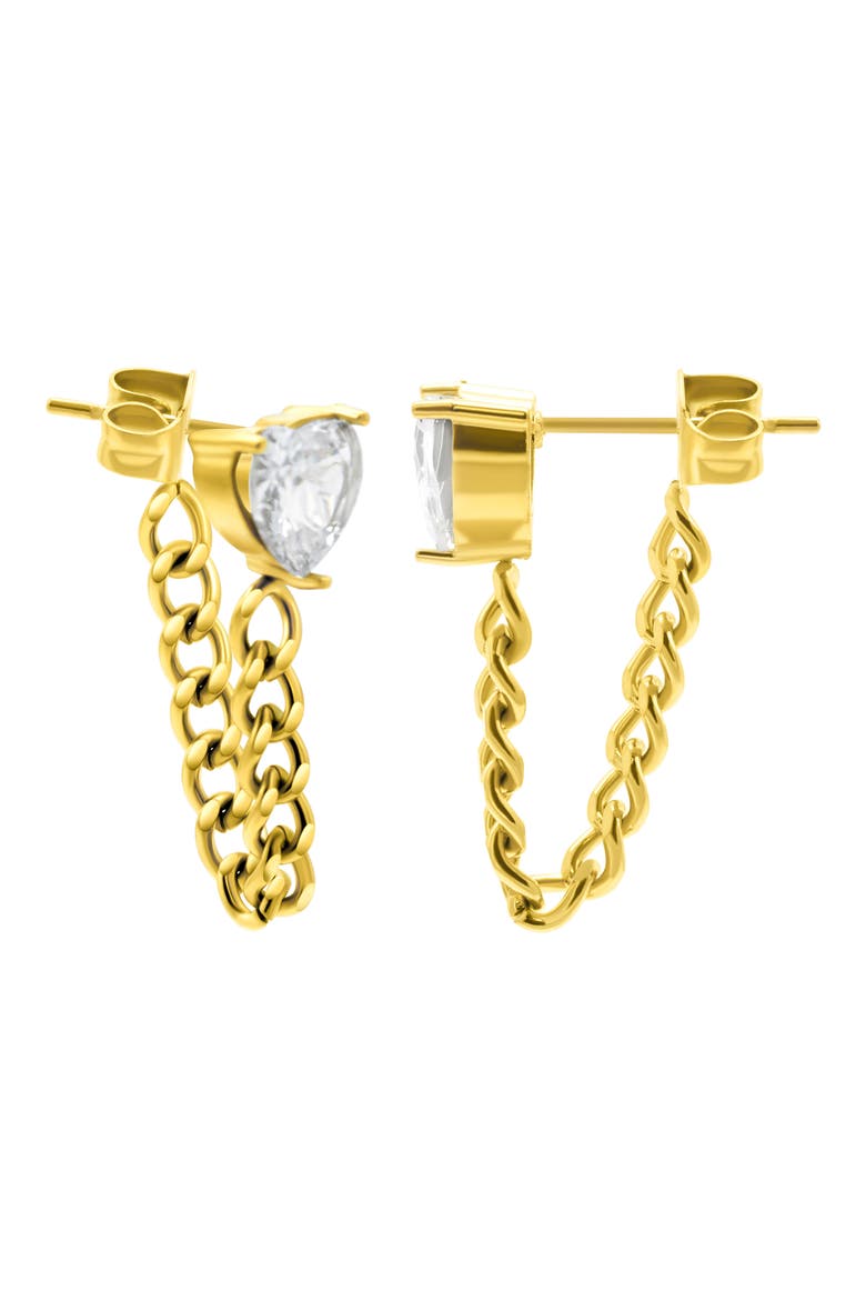 Crystal Heart Chain Drop Stud Earrings, Main, color, GOLD