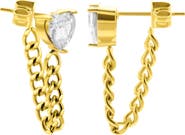 Adornia Crystal Heart Chain Drop Stud Earrings