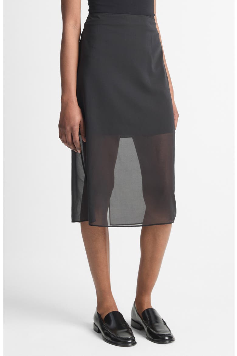 Sheer Slit Pencil Skirt, Main, color, BLACK