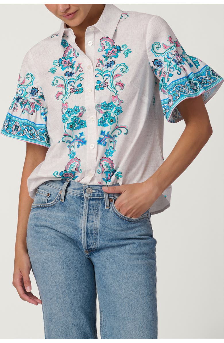 Shoshanna Warwick Tile Print Ellis Top, Main, color, Sky Blue Multi