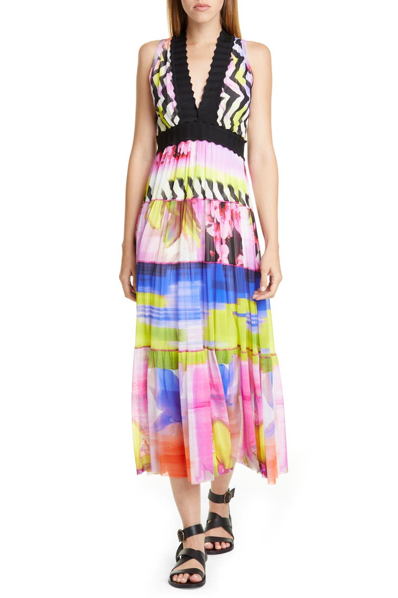 Floral Print Zigzag Midi Dress, Main, color, FIORE