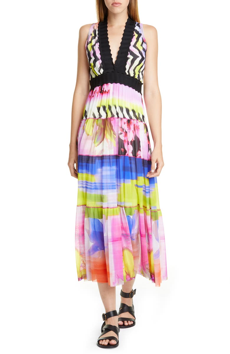 Fuzzi Floral Print Zigzag Midi Dress, Main, color,