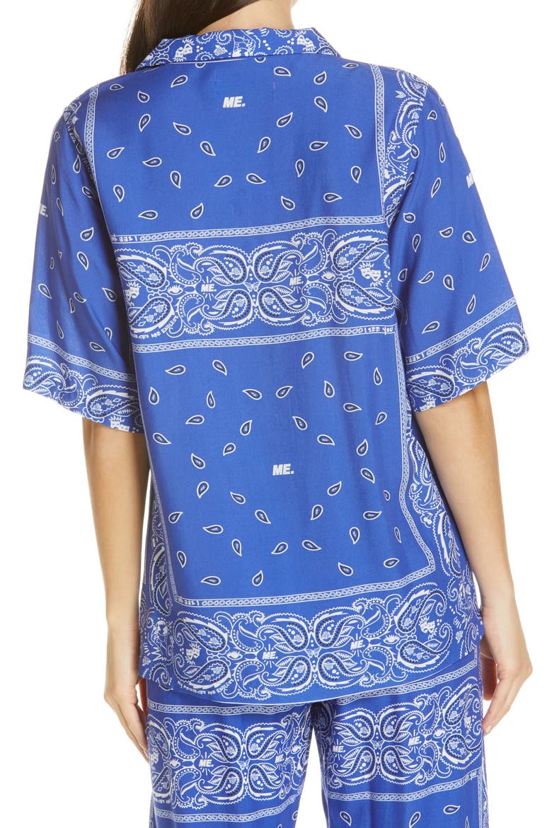 Staycation Bandana Print Short Sleeve Button-Up Top, Alternate, color, BLUE