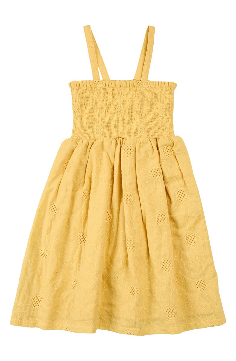MILES THE LABEL Kids' Embroidered Smocked Cotton Sundress, Main, color, Light Yellow