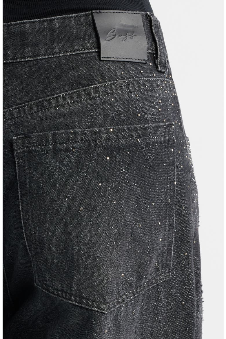 Slouchy Rhinestone Wide Leg Jeans, Alternate, color, BLACK