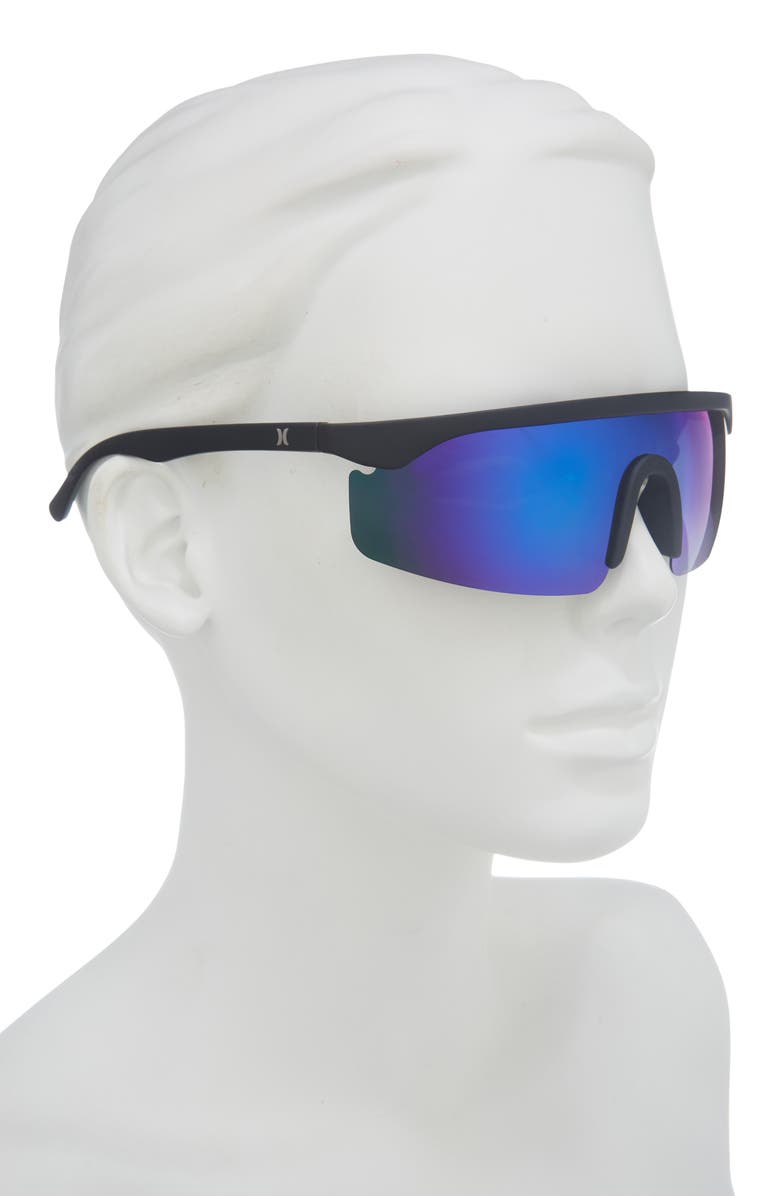 Hurley Polarized Flat Top Shield Sunglasses, Alternate, color, Rubberized Black