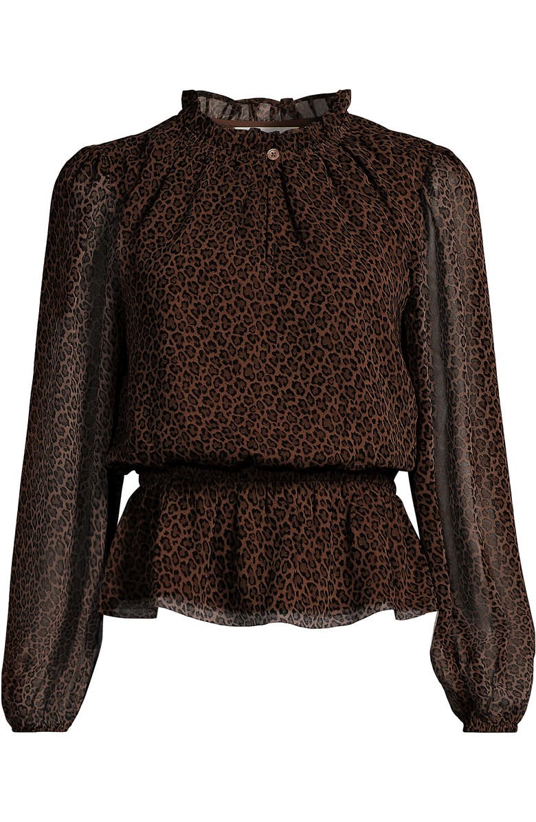 Lands' End Chiffon Peplum Top, Alternate, color, Dark Clay Animal Spots