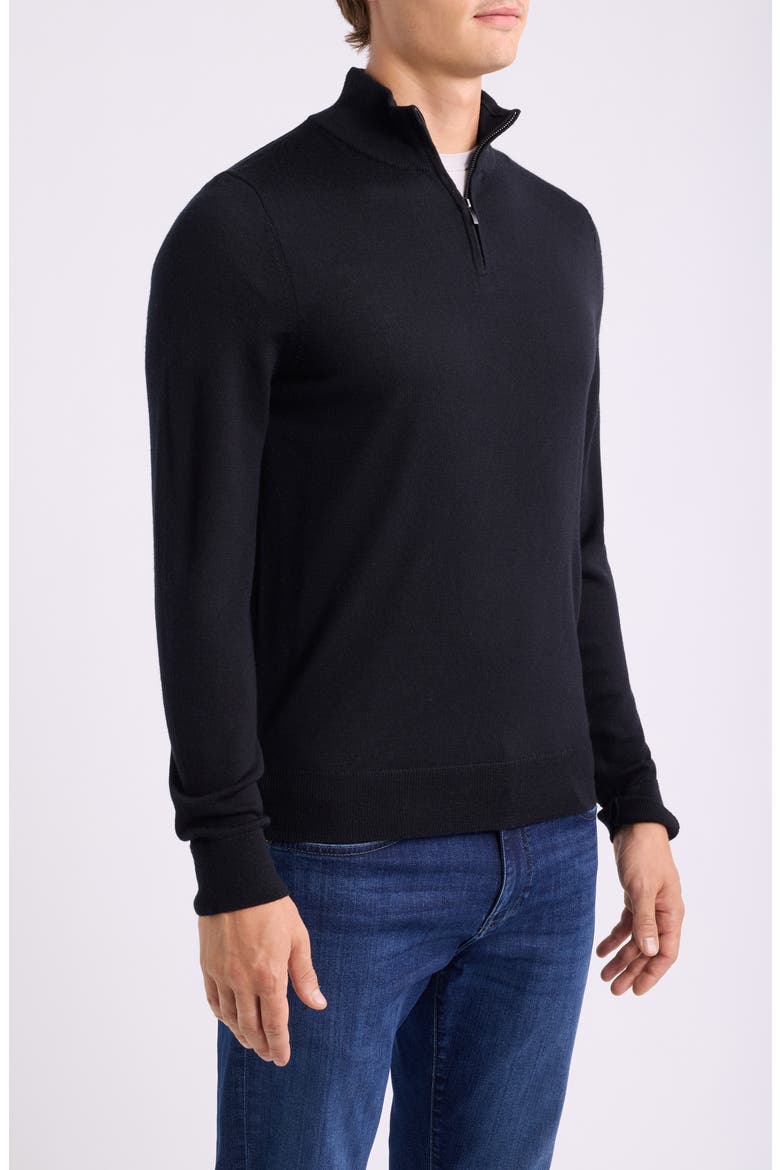 Washable Italian Merino Wool Quarter Zip Sweater, Alternate, color, BLACK