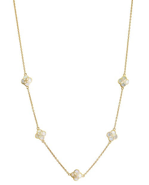 Jan Leslie Sterling With 18k Gold Overlay And Gemstones Five Petal Station Necklace In White
