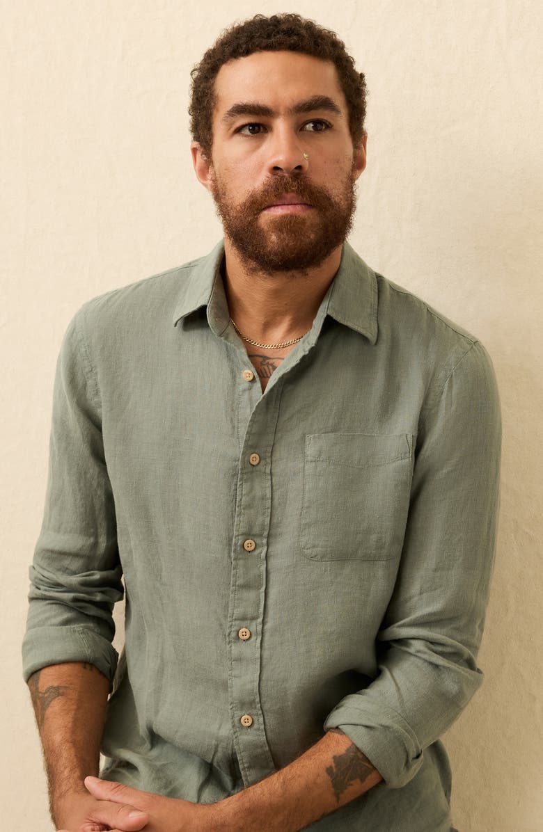 Faherty Laguna Linen Button-Up Shirt, Alternate, color, Valley Sage