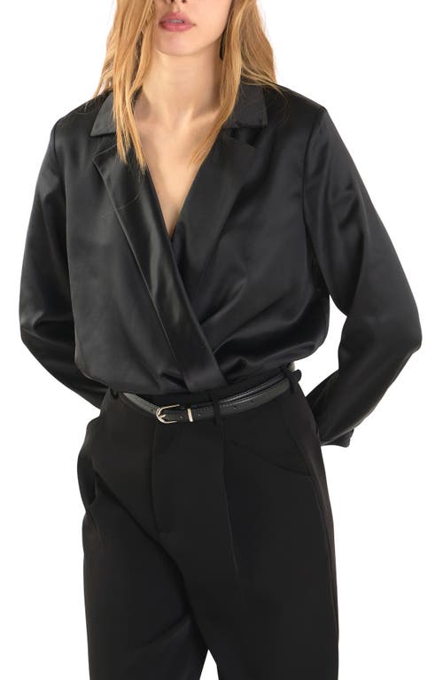 Endless Rose Satin Wrap Shirt In Black