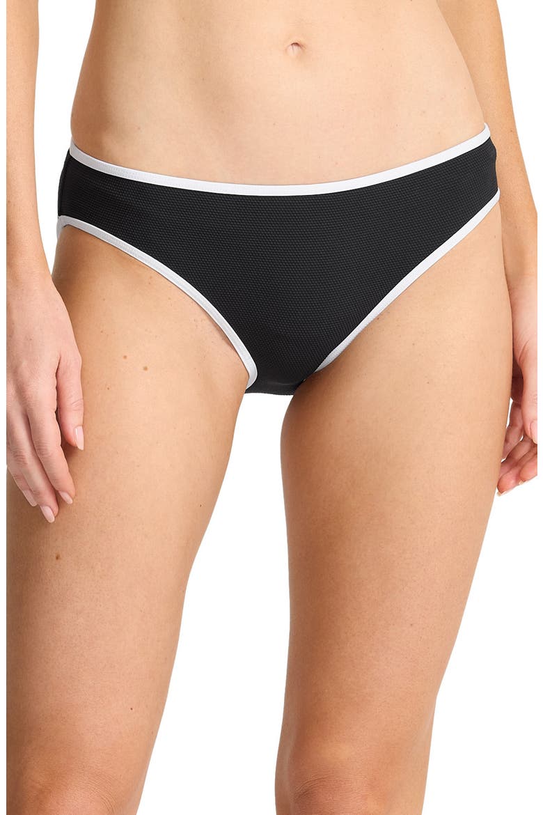 Island Cays Cabana Piqué Hipster UPF 50+ Bikini Bottoms, Main, color, BLACK