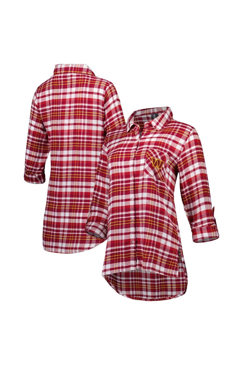 Women's Concepts Sport Burgundy Washington Commanders Mainstay Plaid Full-Button Long Sleeve Nightshirt, Alternate, color, Burgundy