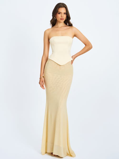 Miss Circle Adelina Peplum Mermaid Gown With Lace-up Back In Yellow