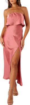 Petal & Pup Vienna Popover Strapless Satin Midi Dress
