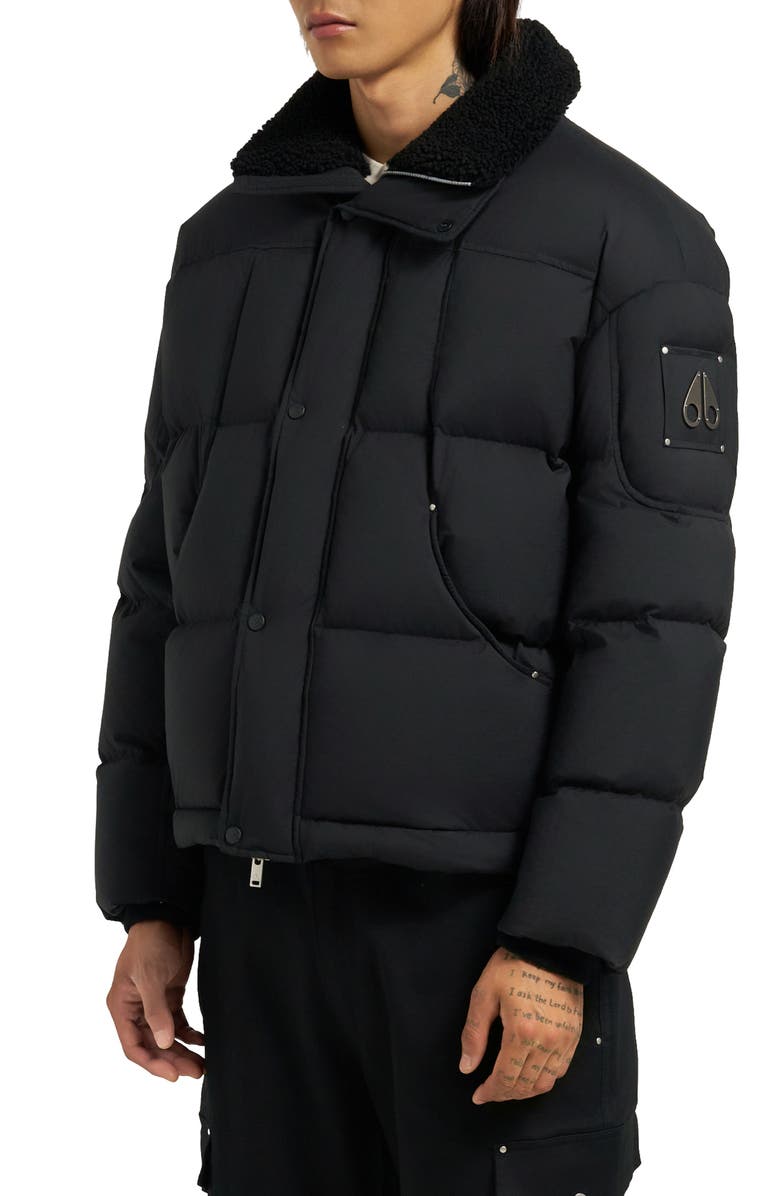 Moose Knuckles Everest Fleece Collar Down Puffer Jacket, Alternate, color, Black